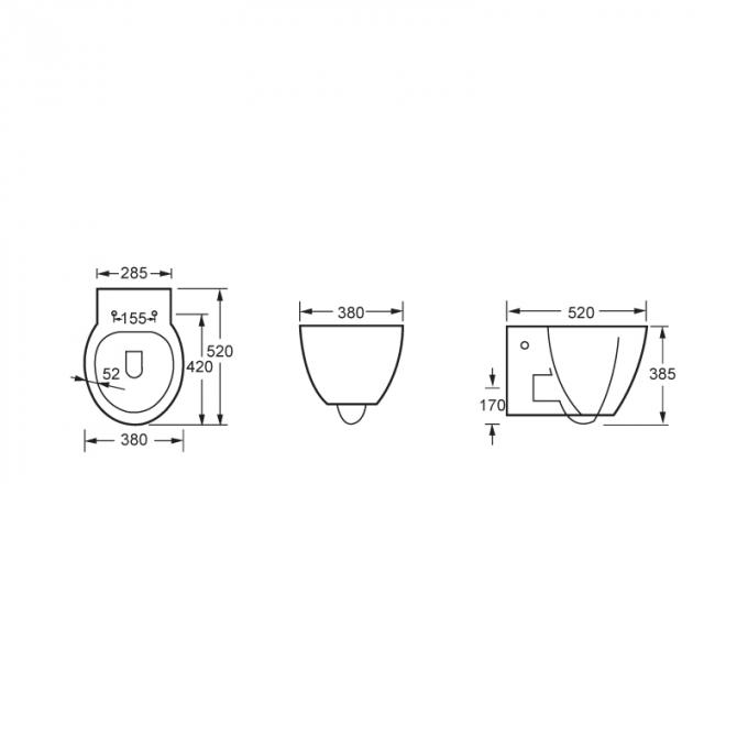 Gravité rinçant la commode fixée au mur large moderne 2 de Hung Toilet 380mm de mur