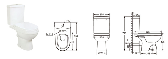 Carte de travail en deux pièces allongée de toilette de Seat 655*375*795mm pour la salle de bains