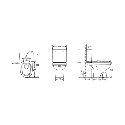 Carte de travail en deux pièces allongée de toilette de Seat 655*375*795mm pour la salle de bains