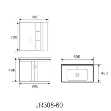 Cabinet de vanité de salle de bains de 600mm avec l'éraflure en céramique de vanité d'évier de miroir résistante